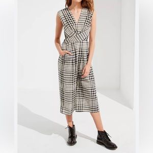 Urban Outfitters Gingham Cotton Sleeveless Wide Leg Jumpsuits